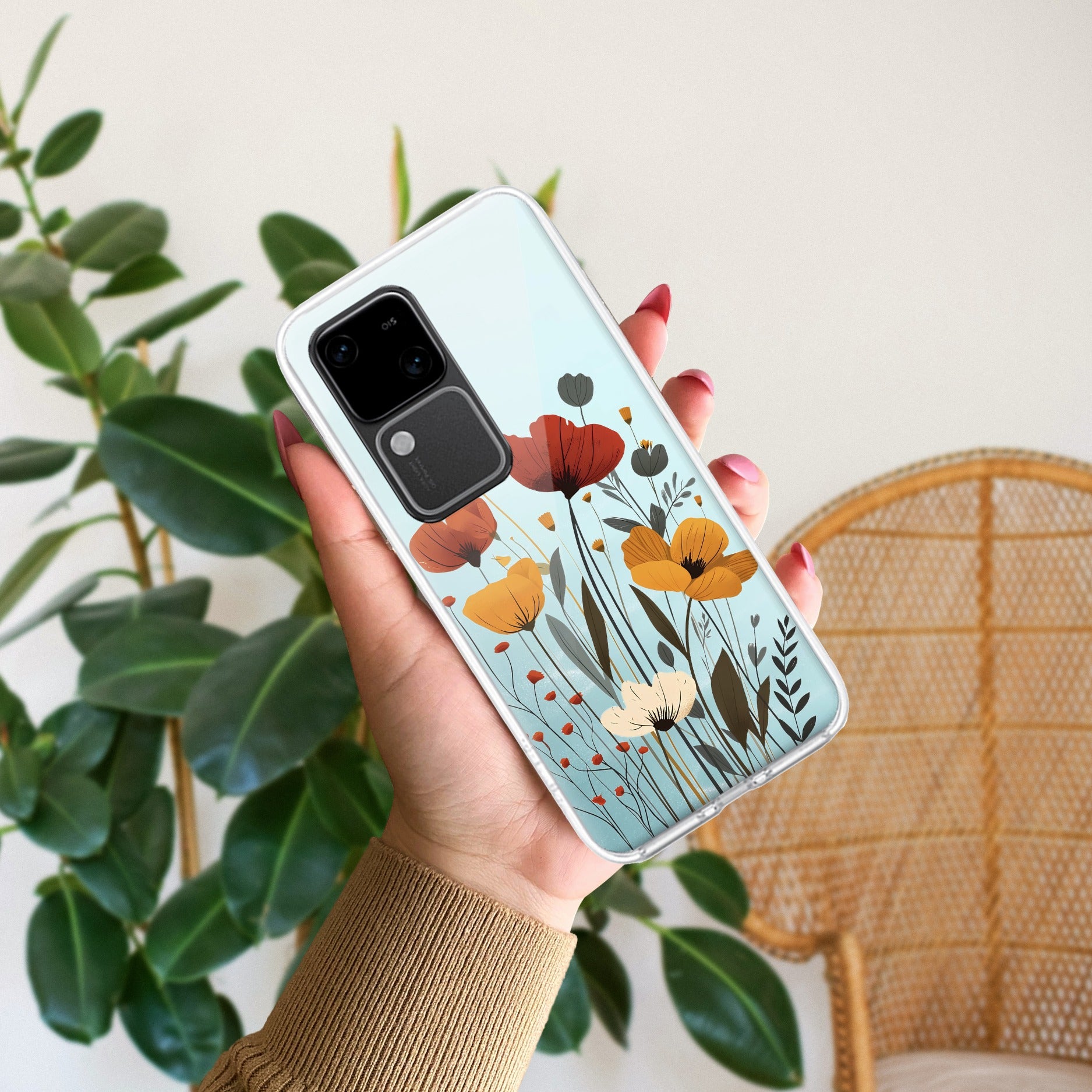 Vintage Wildflower Transparent Silicon Case For Vivo V30 5G