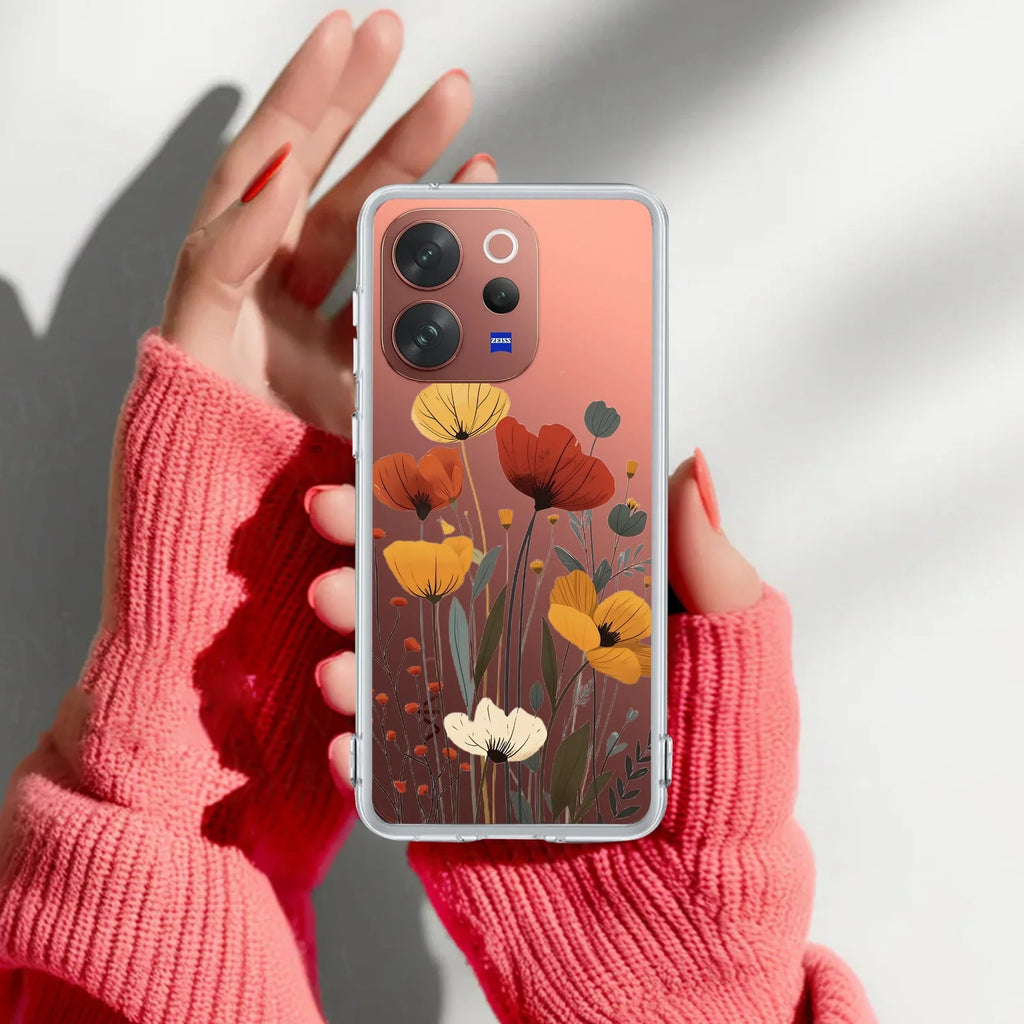 Vintage Wildflower Transparent Silicon Case For Vivo V23 Pro 5G