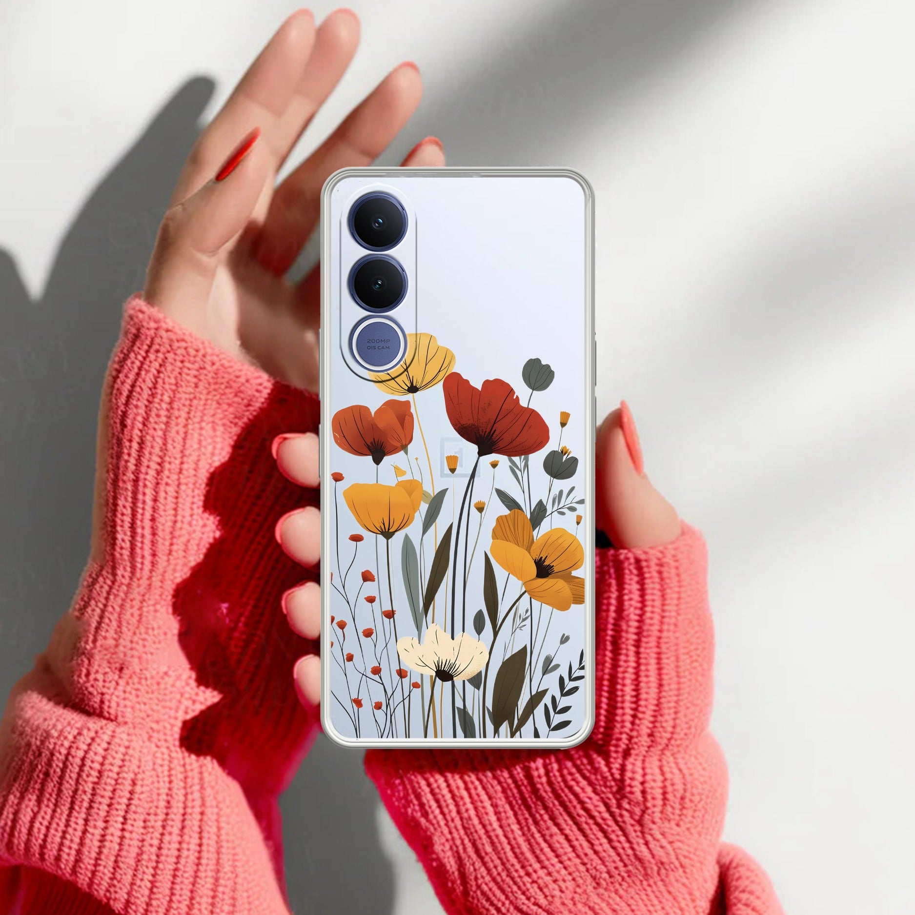 Vintage Wildflower Transparent Silicon Case For Vivo V70 FE 5G