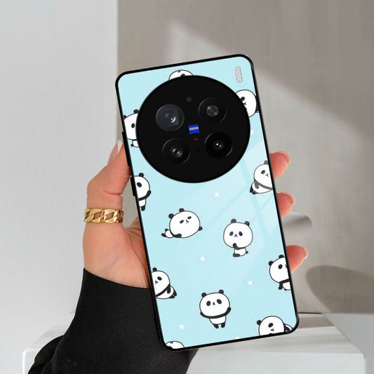 Cute Panda Blue Glossy Metal Case Cover For Vivo