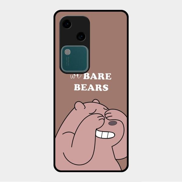 We Bare Bears Brown Glossy Metal Case Cover For Vivo V30 5G
