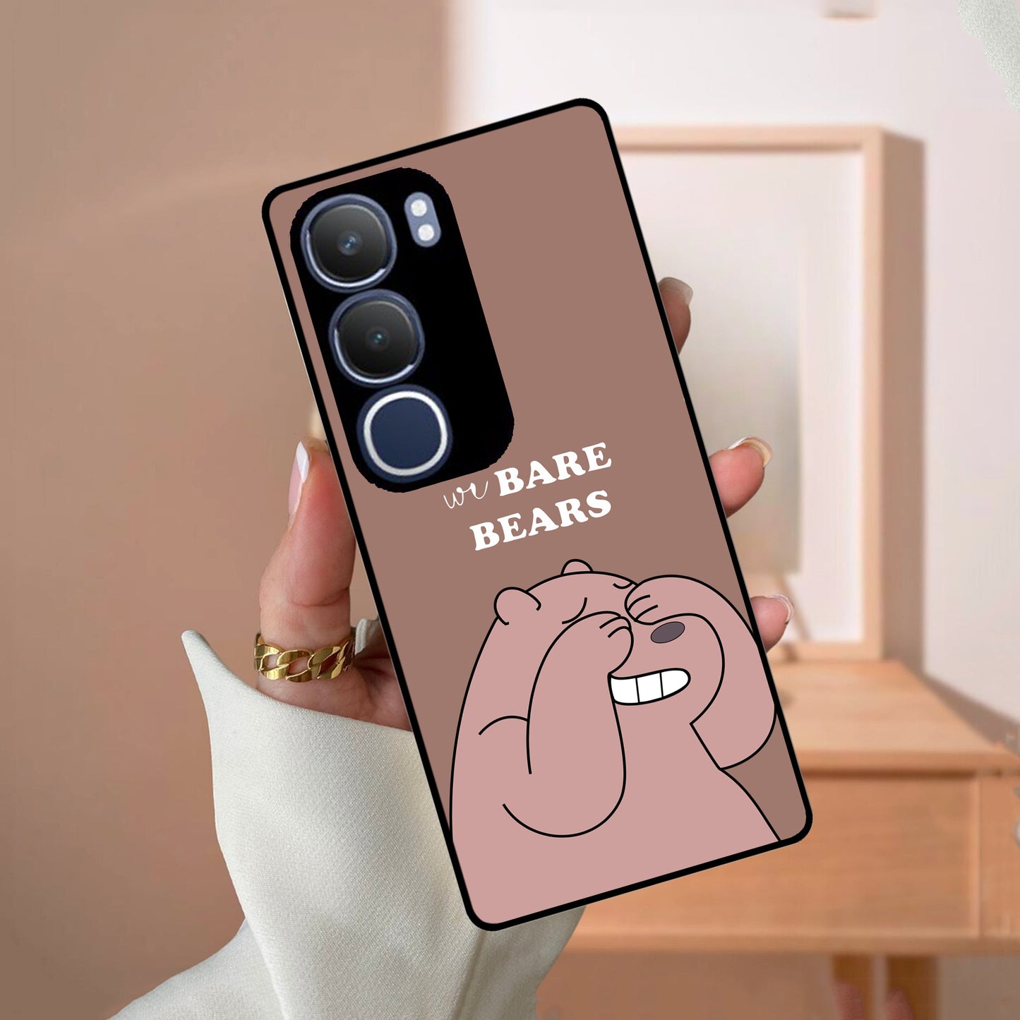 We Bare Bears Brown Glossy Metal Case Cover For Vivo