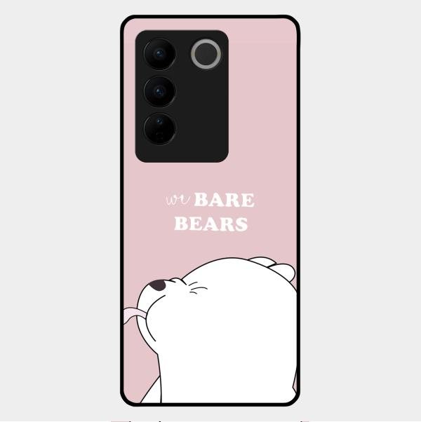 We Bare Bears Pink Glossy Metal Case Cover For Vivo V27 Pro 5G