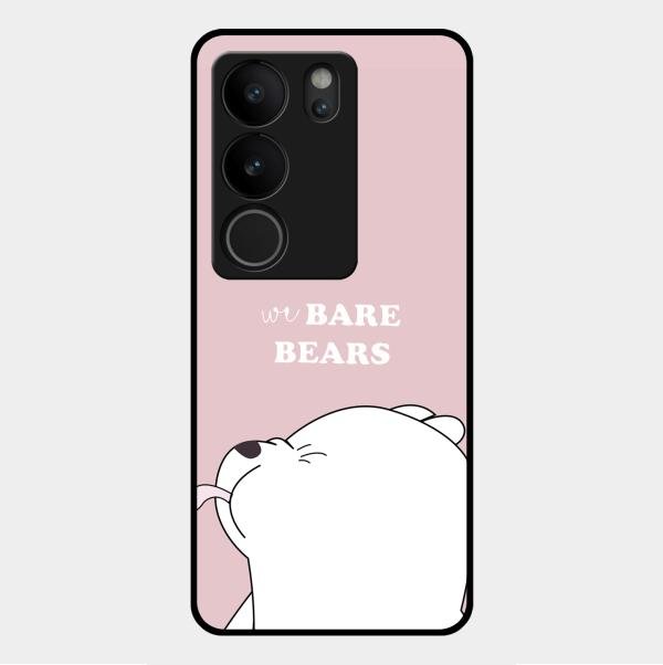 We Bare Bears Pink Glossy Metal Case Cover For Vivo V29 Pro 5G