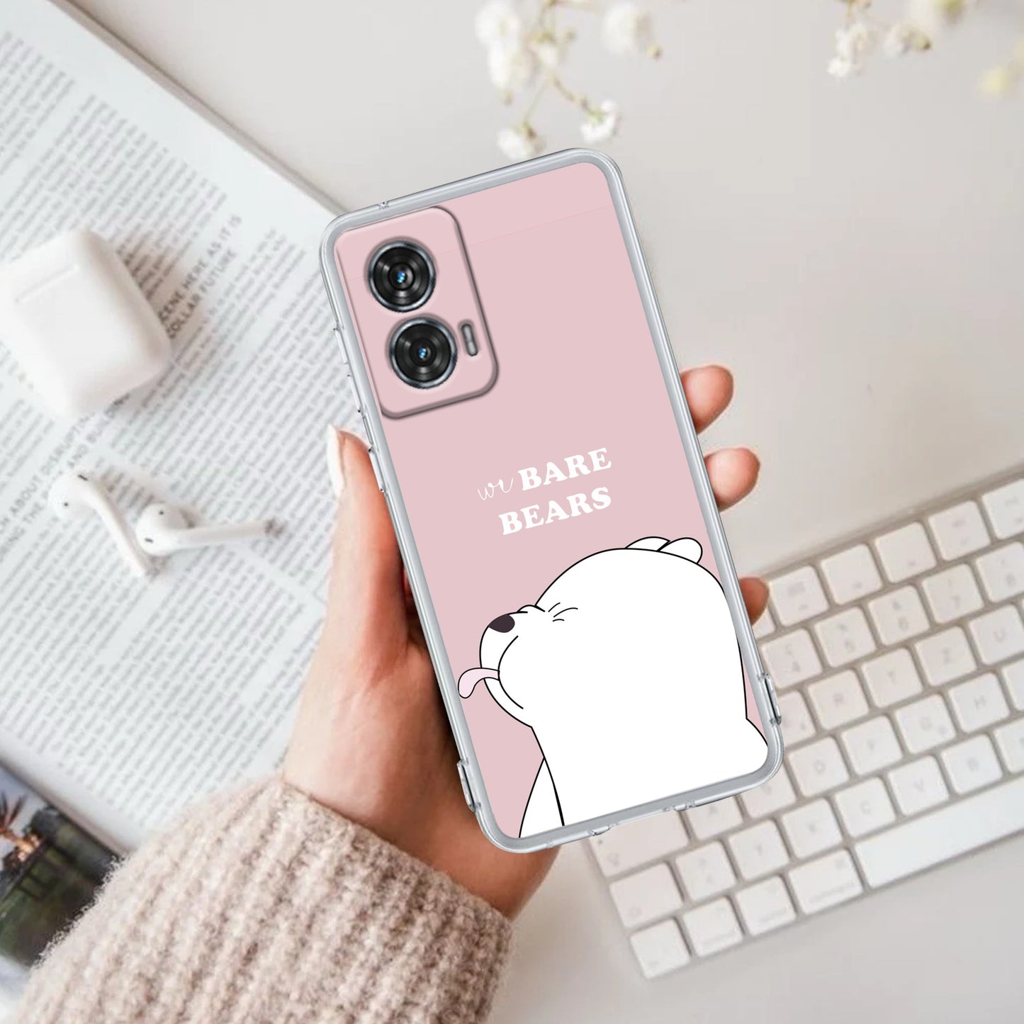 We Bare Bears Transparent Silicon Case Pink For Motorola