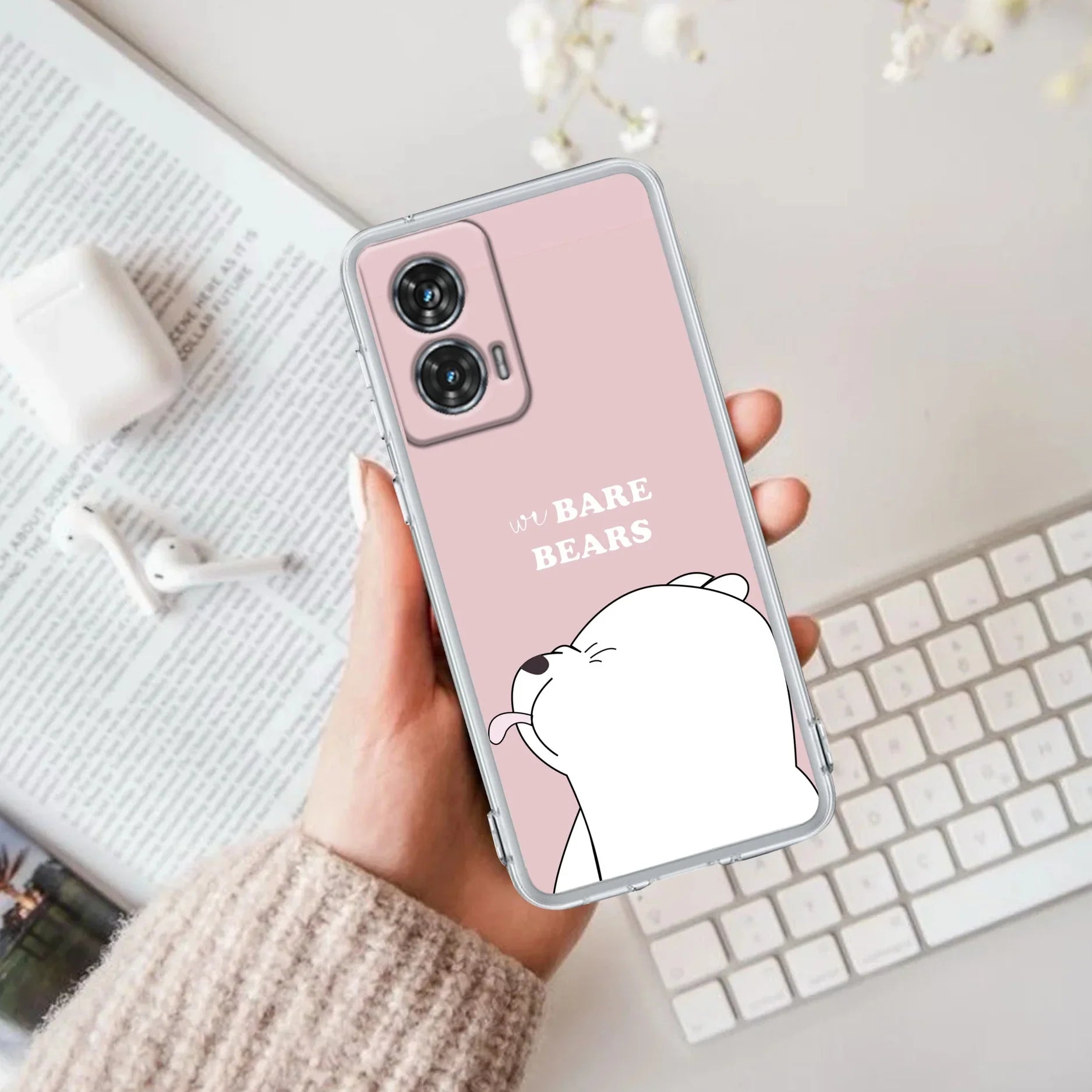 We Bare Bears Transparent Silicon Case Pink For Motorola - ShopOnCliQ