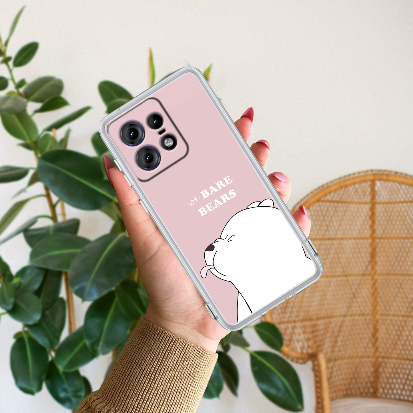 We Bare Bears Transparent Silicon Case Pink For Motorola