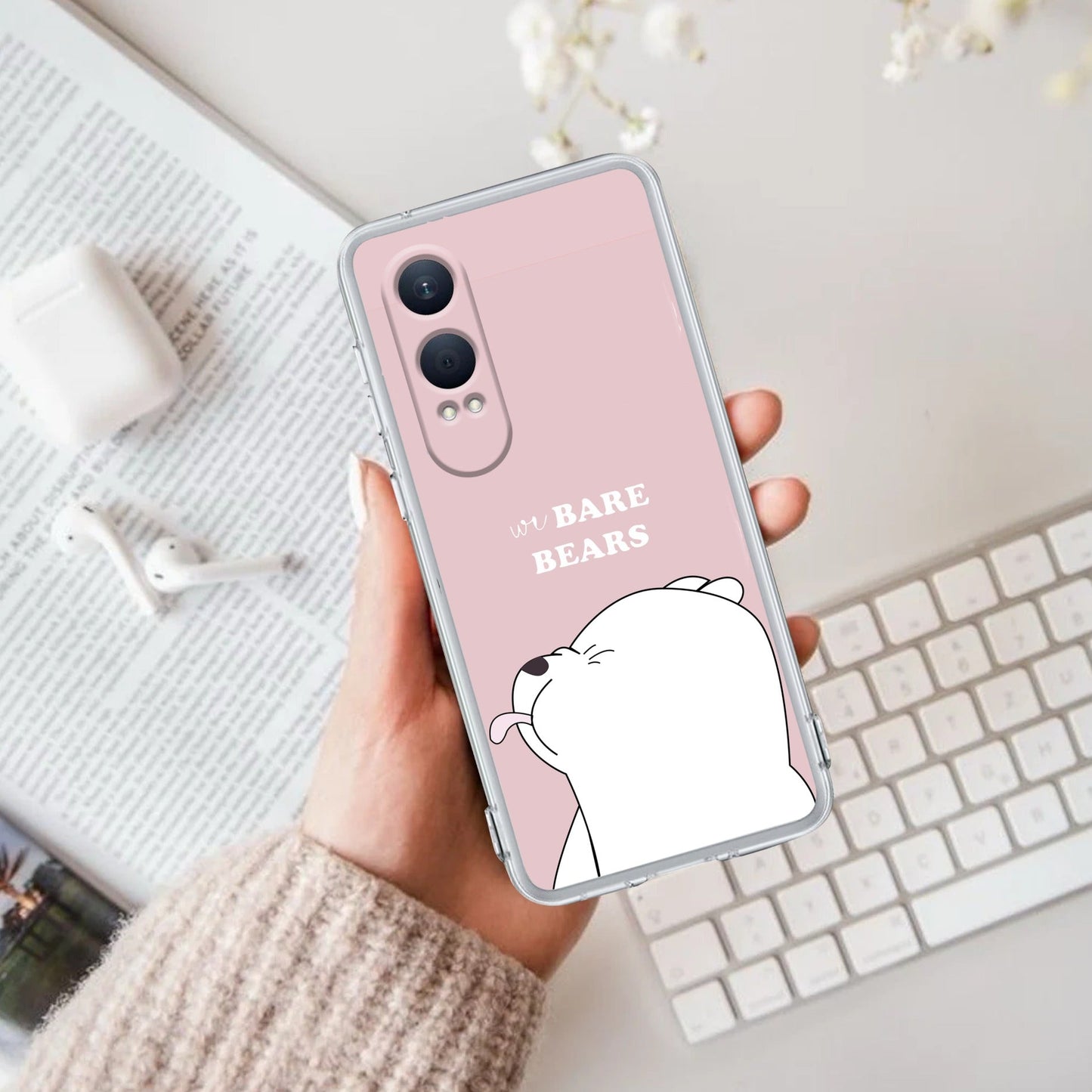 We Bare Bears Transparent Silicon Case Pink For OnePlus