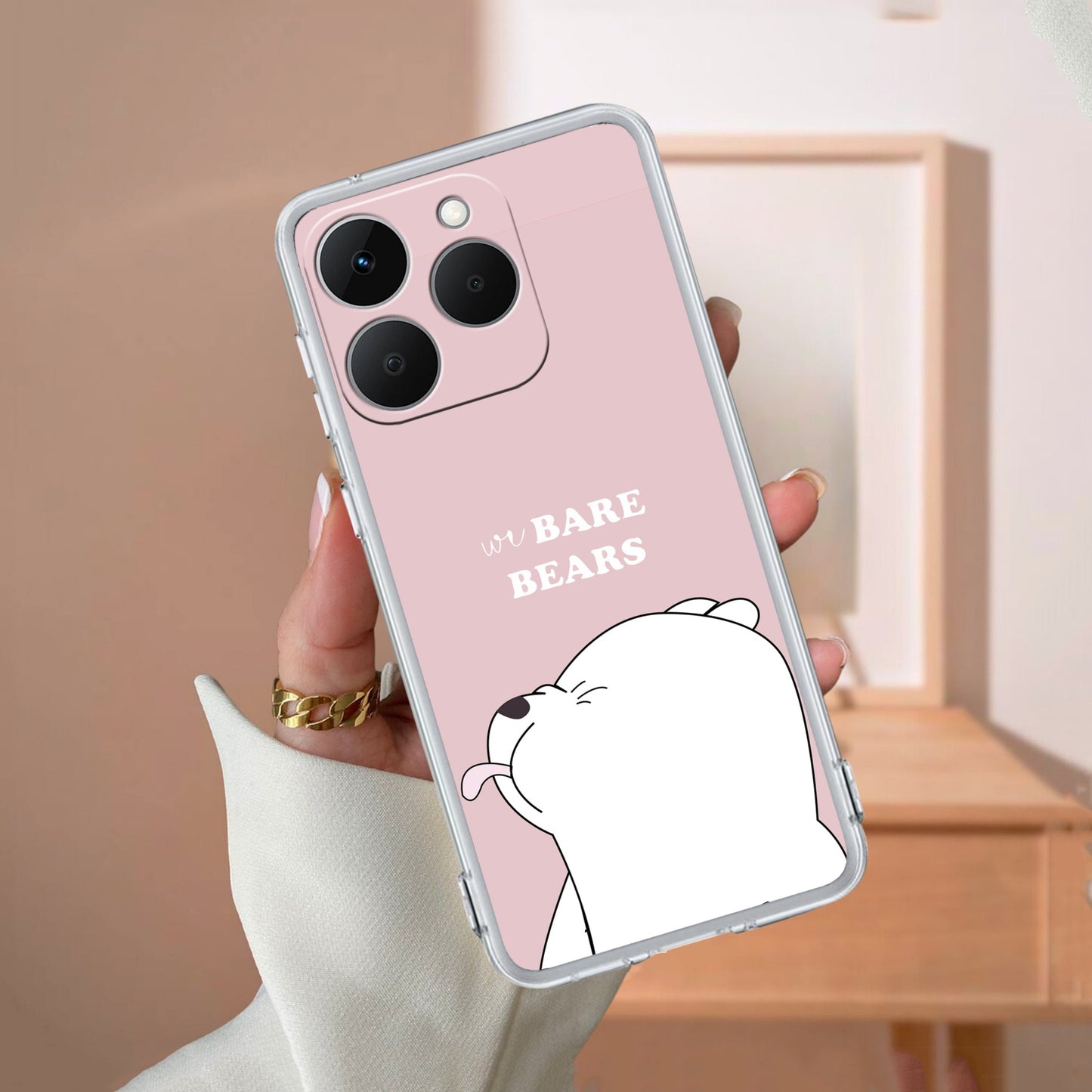 We Bare Bears Transparent Silicon Case Pink For Realme/Narzo