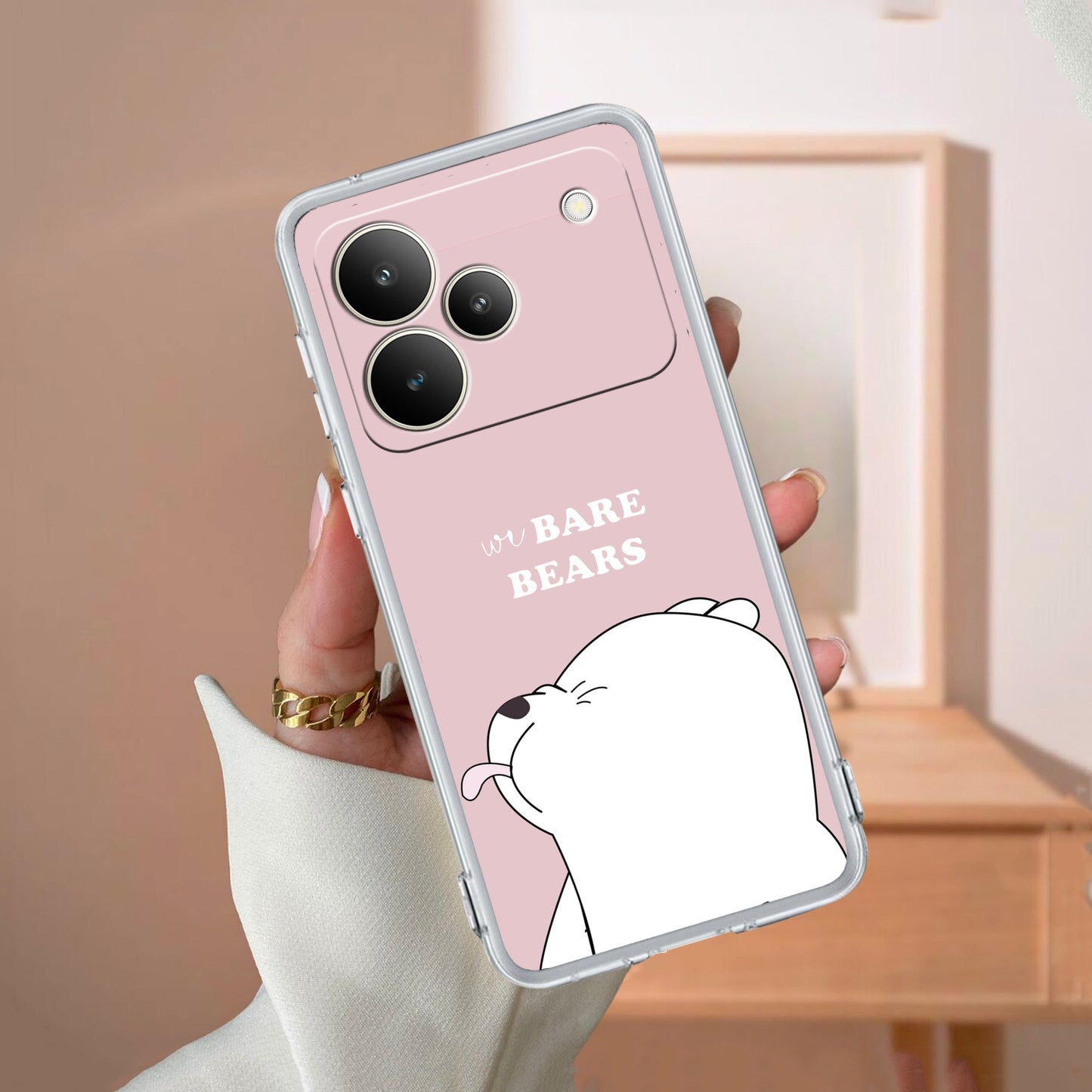 We Bare Bears Transparent Silicon Case Pink For Realme/Narzo