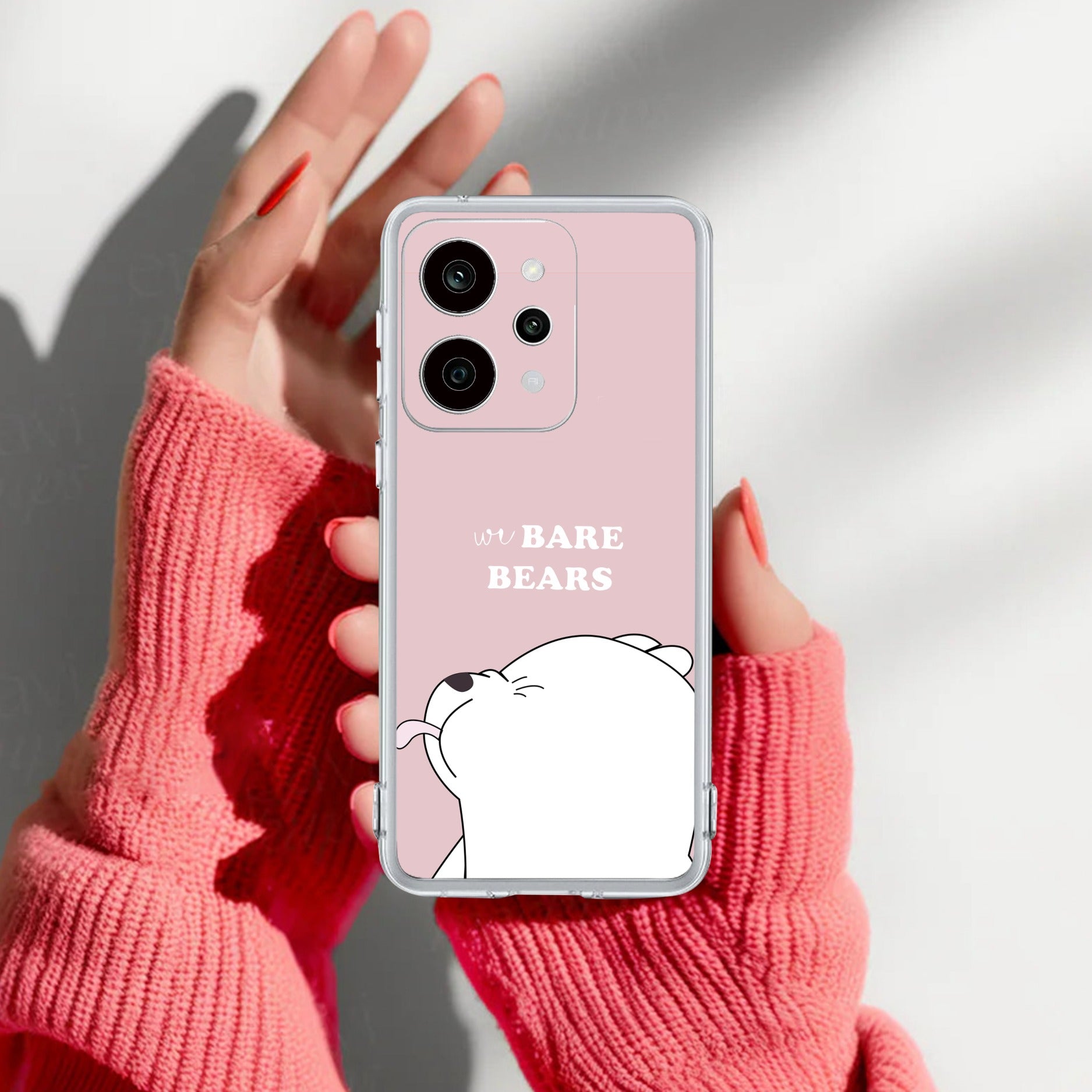 We Bare Bears Transparent Silicon Case Pink For Realme/Narzo
