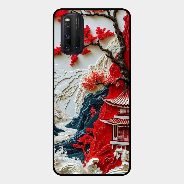 Whispers of Sakura Waves Glass Case Cover For iQOO - ShopOnCliQ