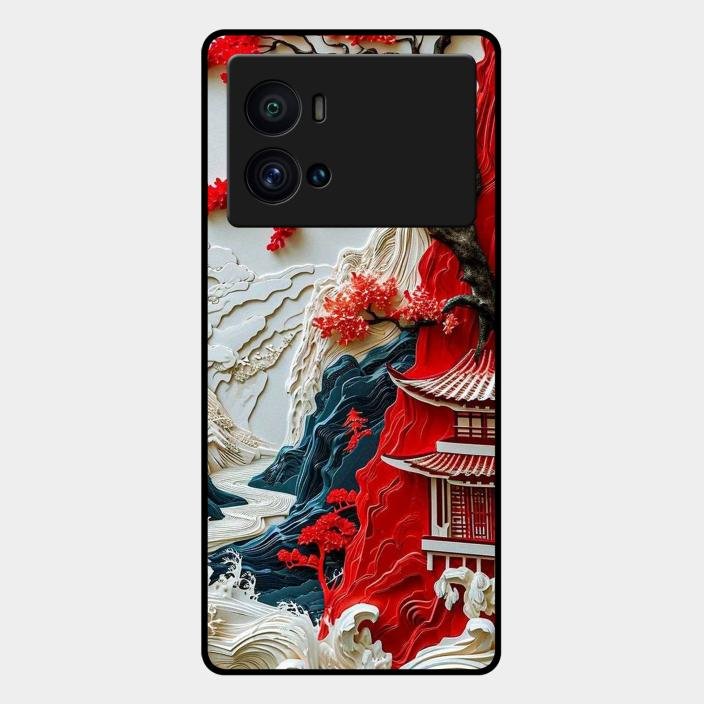 Whispers of Sakura Waves Glass Case Cover For iQOO - ShopOnCliQ