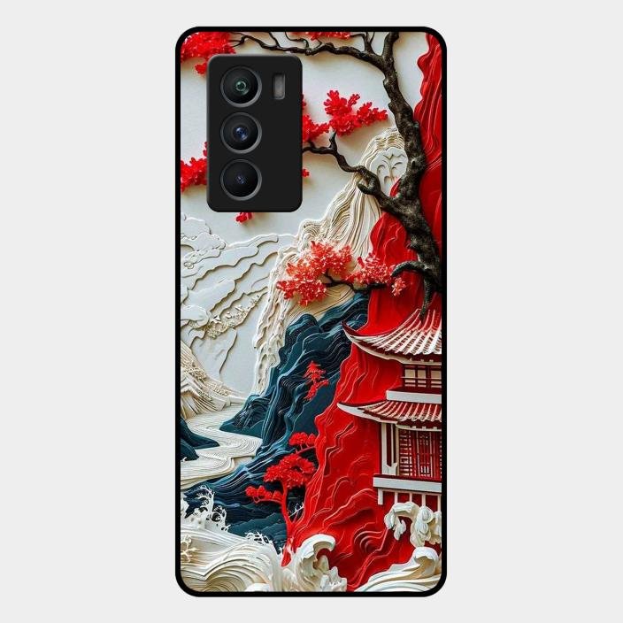 Whispers of Sakura Waves Glass Case Cover For iQOO - ShopOnCliQ