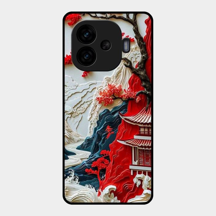 Whispers of Sakura Waves Glass Case Cover For iQOO - ShopOnCliQ
