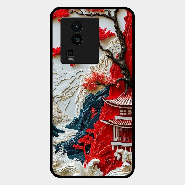Whispers of Sakura Waves Glass Case Cover For iQOO - ShopOnCliQ