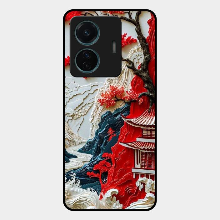 Whispers of Sakura Waves Glass Case Cover For iQOO - ShopOnCliQ