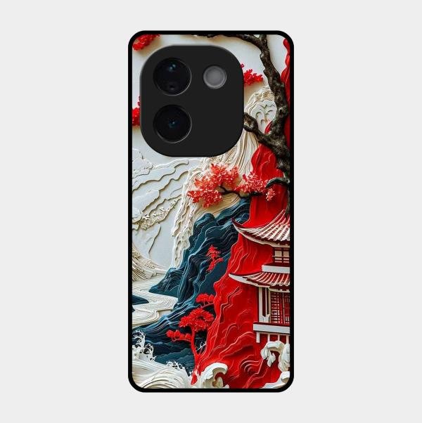 Whispers of Sakura Waves Glass Case Cover For iQOO - ShopOnCliQ