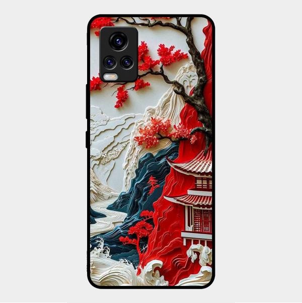 Whispers of Sakura Waves Glass Case Cover For Vivo - ShopOnCliQ