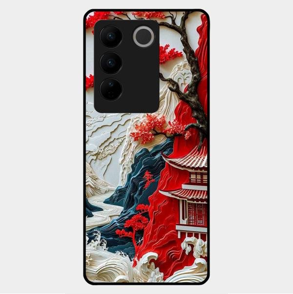 Whispers of Sakura Waves Glass Case Cover For Vivo V27 5G