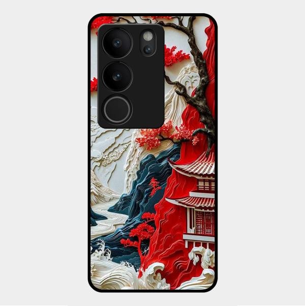 Whispers of Sakura Waves Glass Case Cover For Vivo - ShopOnCliQ