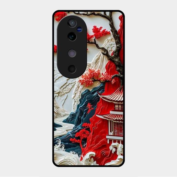 Whispers of Sakura Waves Glass Case Cover For Vivo V40 5G