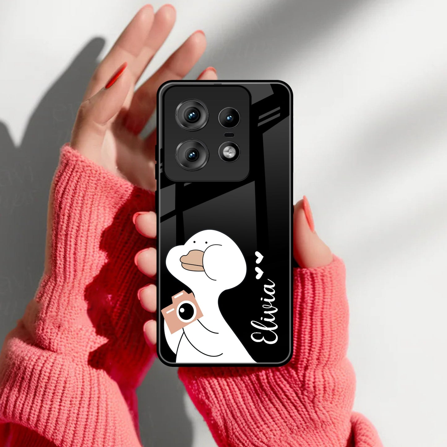 White Duck  Glass Case Cover For Motorola