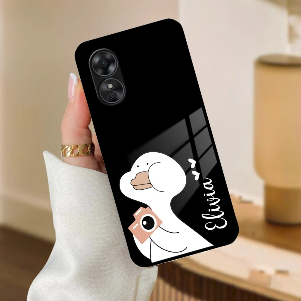 White Duck Glass Case Cover For Oppo