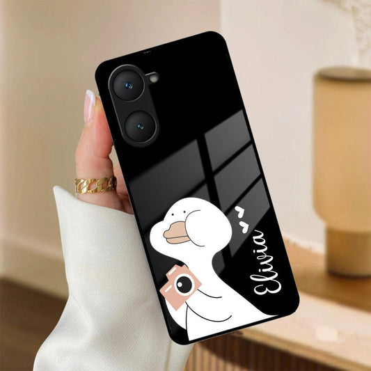 White Duck Glass Case Cover For iQOO