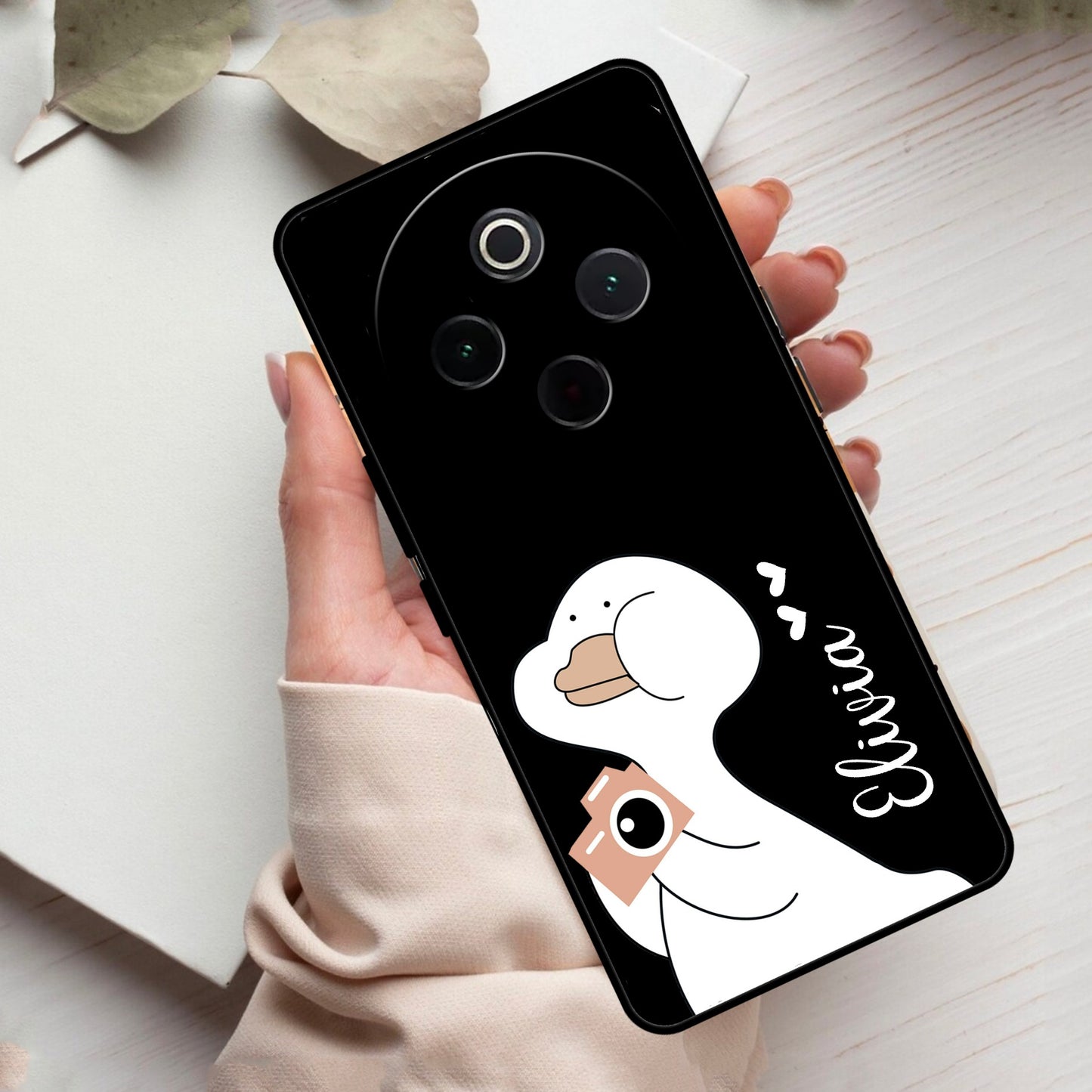 White Duck Glass Case Cover For Vivo