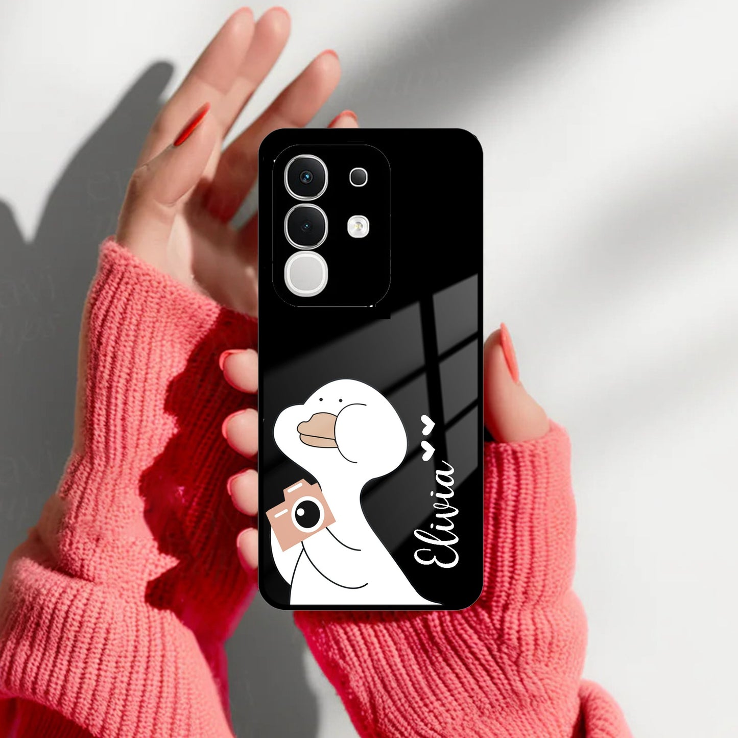 White Duck Glass Case Cover For Vivo