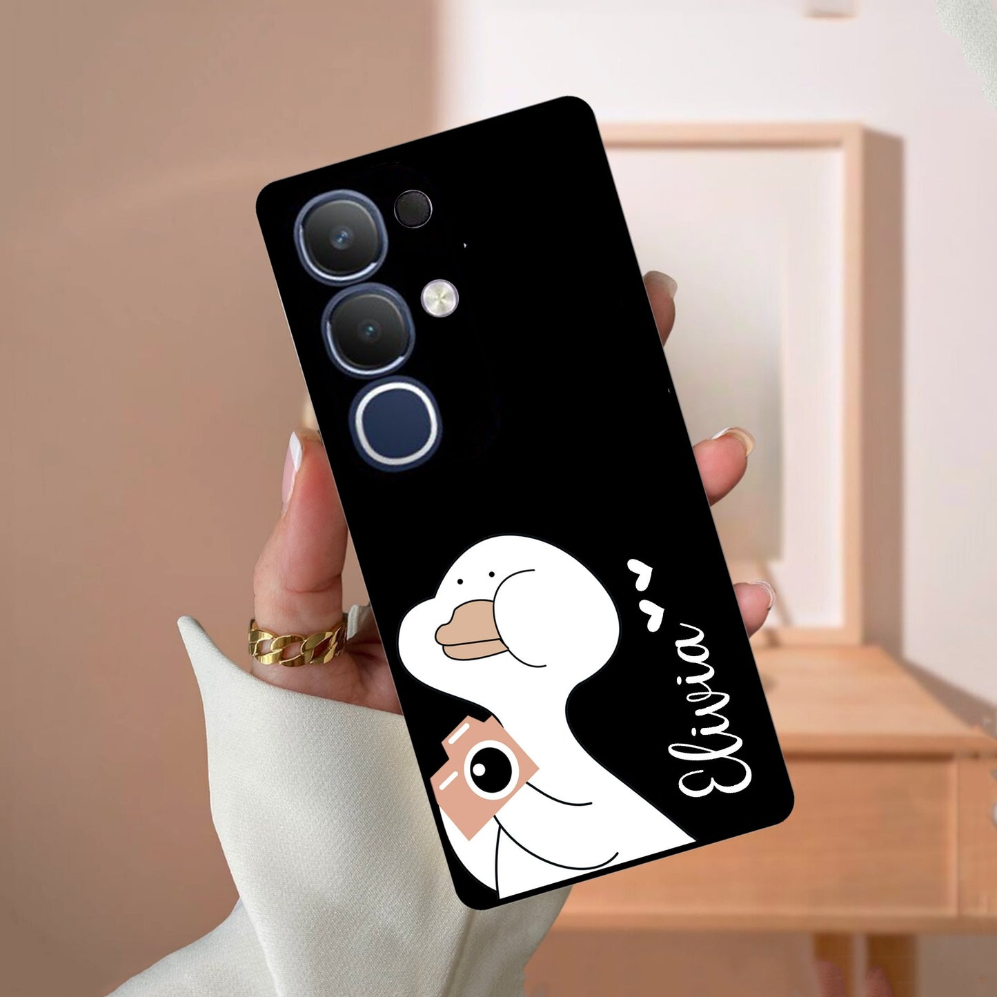 White Duck Glass Case Cover For Vivo