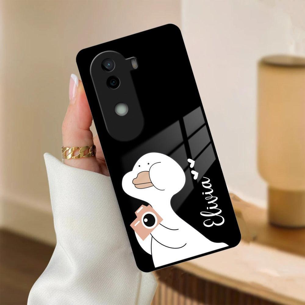 White Duck Glass Case Cover For iQOO
