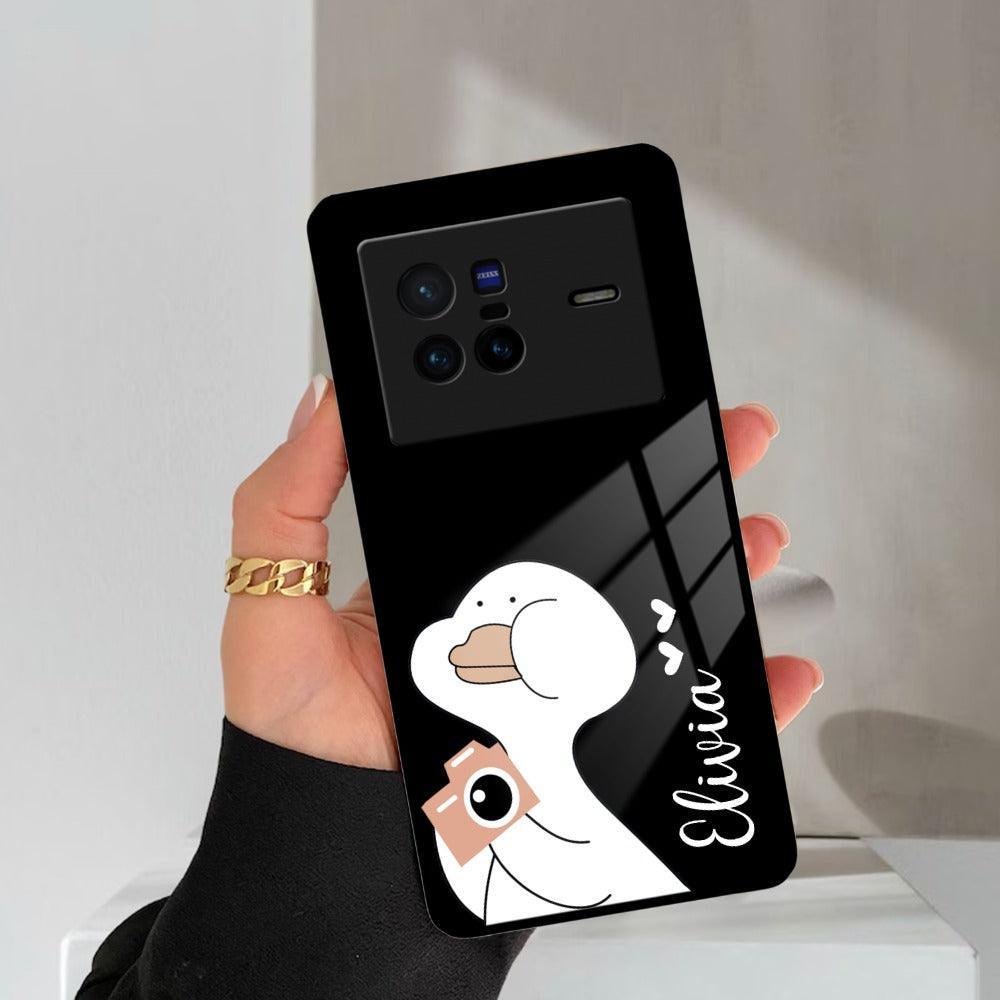 White Duck Glass Case Cover For iQOO