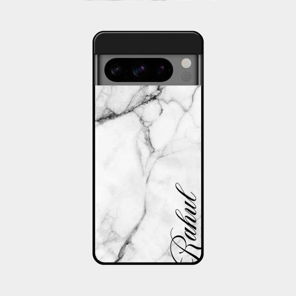 White Marble Patter Glass Case Cover For Google Pixel 8 Pro 5G