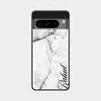 White Marble Patter Glass Case Cover For Google Pixel 8 Pro 5G