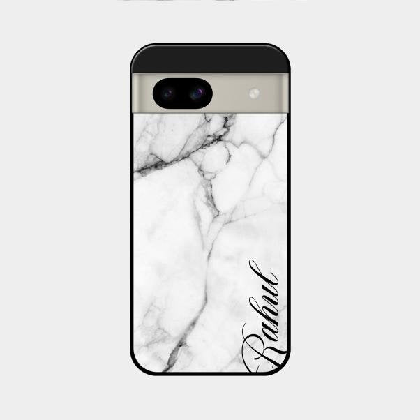 White Marble Patter Glass Case Cover For Google Pixel 8A 5G