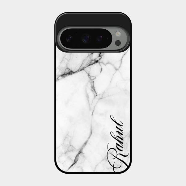 White Marble Patter Glass Case Cover For Google Pixel 9 Pro 5G