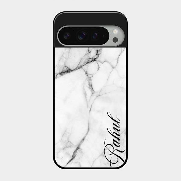 White Marble Patter Glass Case Cover For Google Pixel 9 Pro Xl