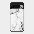 White Marble Patter Glass Case Cover For Google Pixel 9 Pro Xl