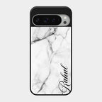 White Marble Patter Glass Case Cover For Google Pixel 9 Pro Xl
