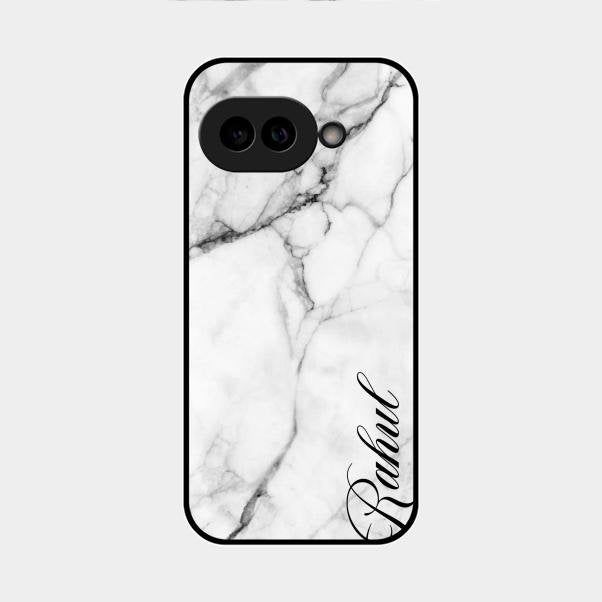 White Marble Patter Glass Case Cover For Google Pixel 9A 5G