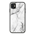 White Marble Patter Glass Case Cover For iPhone 11