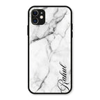 White Marble Patter Glass Case Cover For iPhone 11