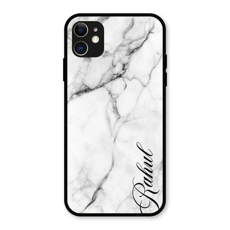 White Marble Patter Glass Case Cover For iPhone 11