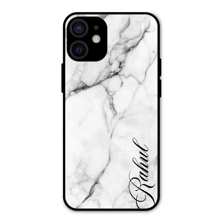 White Marble Patter Glass Case Cover For iPhone 12 mini