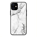 White Marble Patter Glass Case Cover For iPhone 12 mini