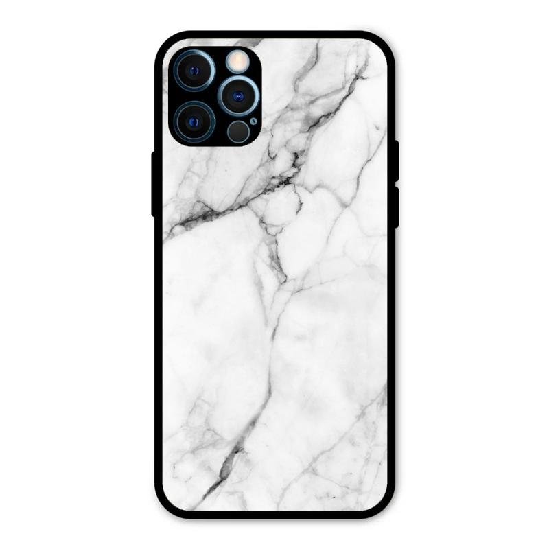 White Marble Patter Glass Case Cover For iPhone 12 Pro Max