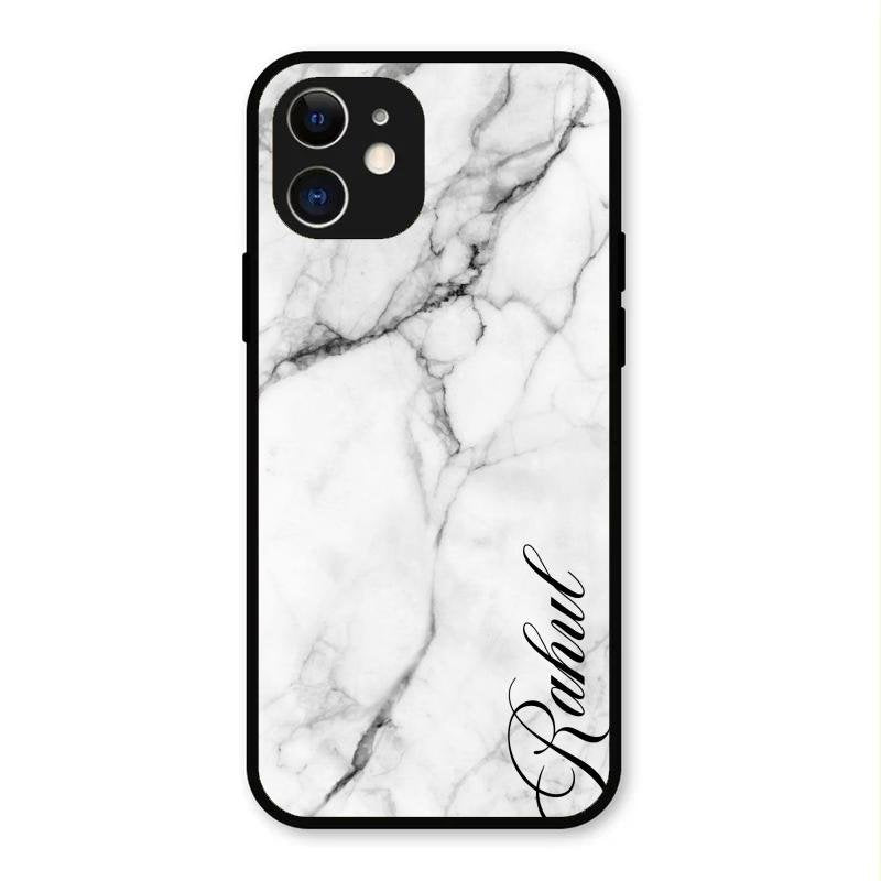 White Marble Patter Glass Case Cover For iPhone 12