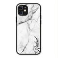 White Marble Patter Glass Case Cover For iPhone 12